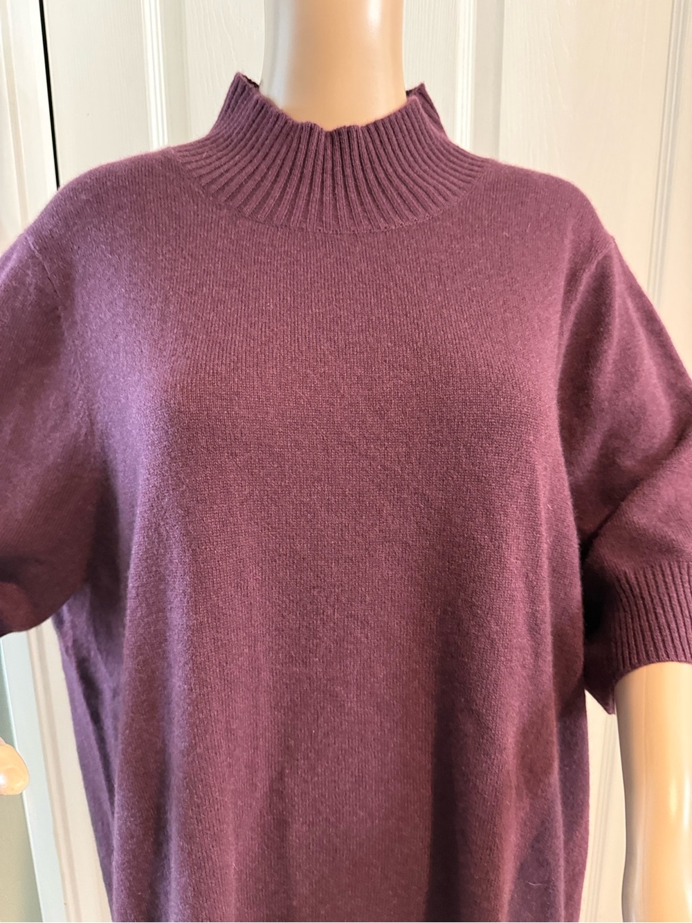 Chicos Short Sleeve Cashmere Sweater Plum Purple Size 3 XL High Neck Soft - Picture 5 of 11